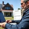 Mens die zonnepanelen aanmeldt bij netbeheerder via laptop in Nederlandse tuin