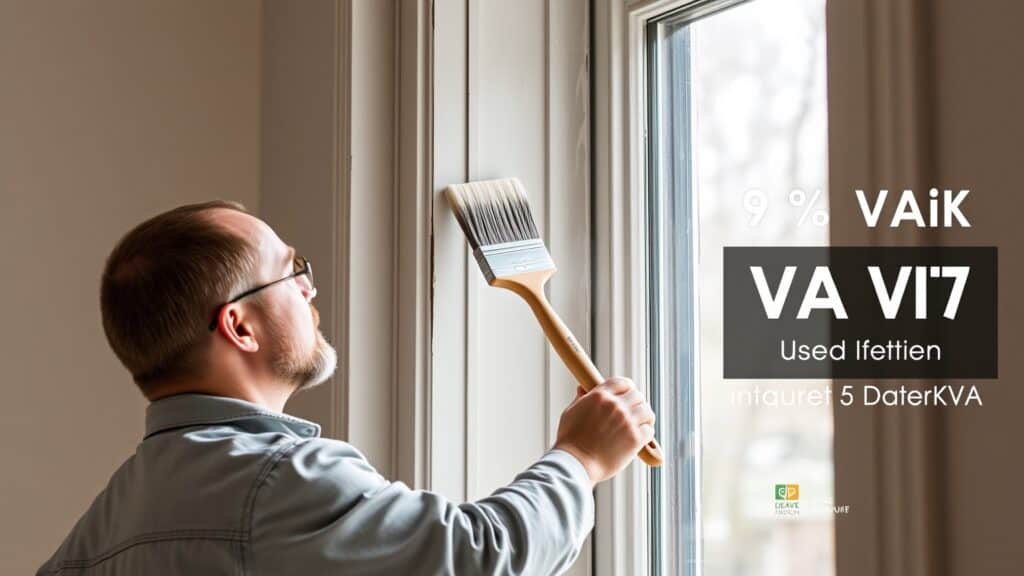 Schilder die een houten kozijn in een Nederlandse woning overschildert met witte verf.