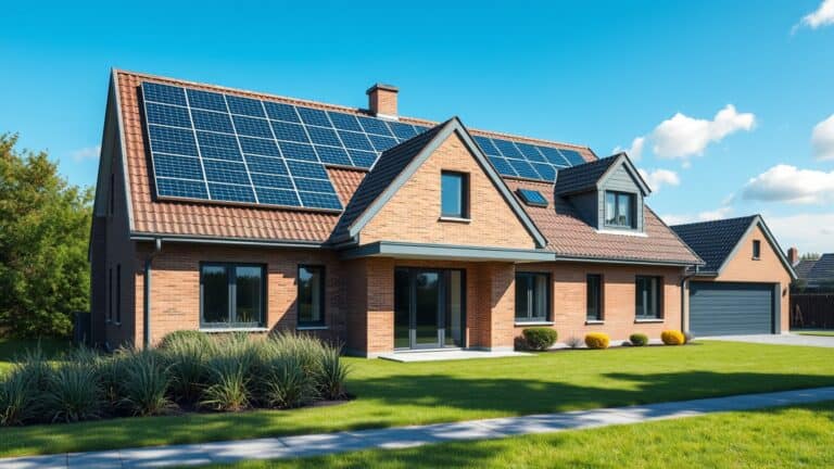 Moderne Nederlandse woning met zonnepanelen op het dak en een verzorgde tuin.
