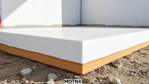 XPS isolatieplaten onder een betonvloer in een Nederlandse woning, zichtbaar in doorsnede.